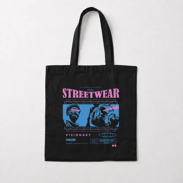 توت بگ گل‌های آبی و نوشته Streetwear Visionary کد 711