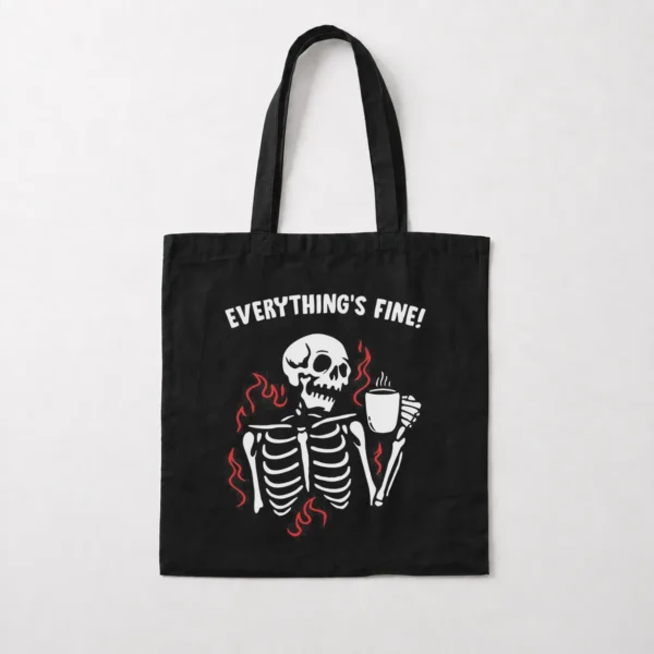 توت بگ اسکلت قهوه‌نوش با نوشته Everything’s Fine کد po1973