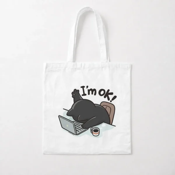توت بگ گربه پشت لپ‌تاپ طرح I’m OK کد po881