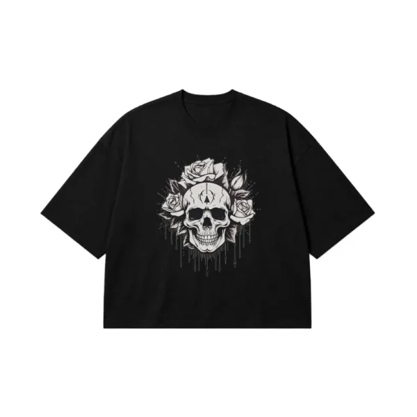 تیشرت باکسی جمجمه و رز سبک گوتیک (Skull & Roses) کد 1