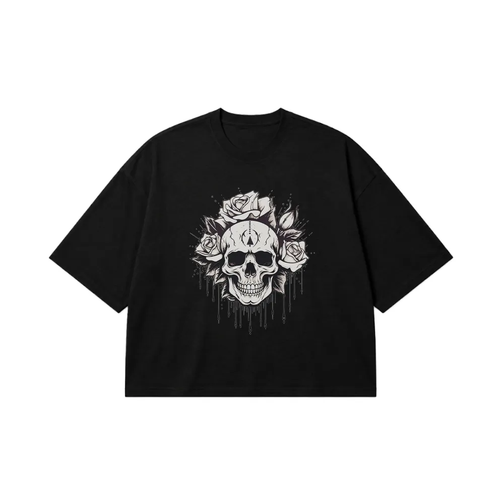 تیشرت باکسی جمجمه و رز سبک گوتیک (Skull & Roses) کد 1