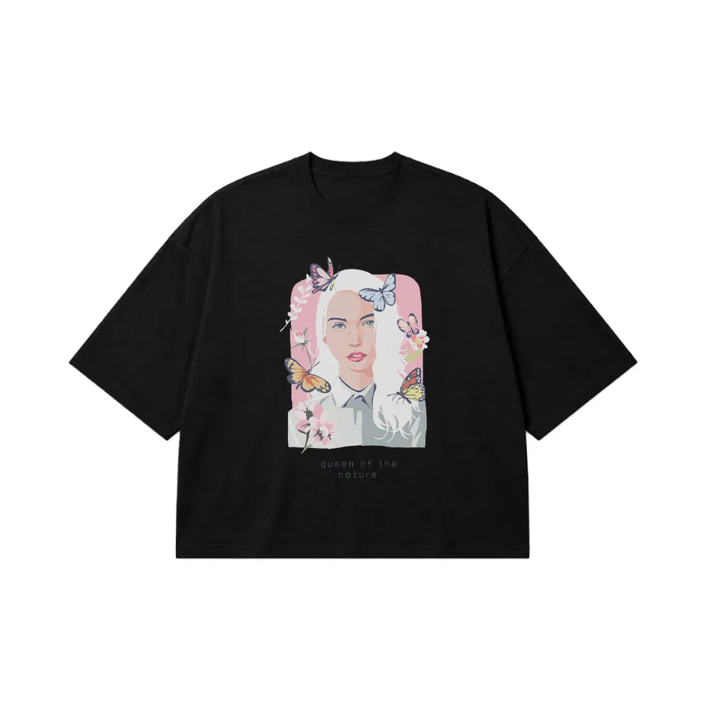 تیشرت باکسی دخترانه طرح Queen Of The Nature کد 10089