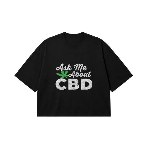 تیشرت باکسی طرح برگ ماریجوانا تکست CBD (Ask Me About CBD) کد 10137