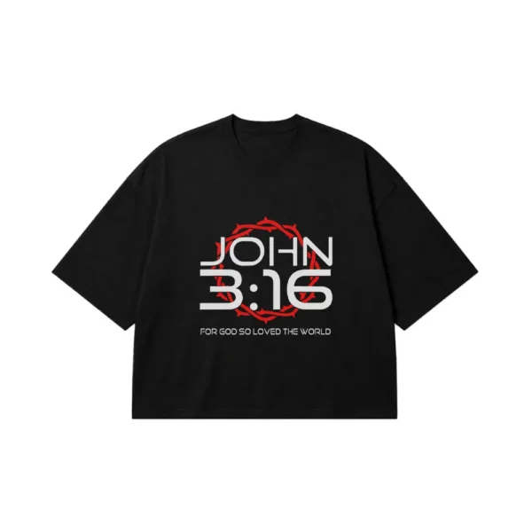 تیشرت باکسی نوشته John 3:16 و تاج خار کد 1026