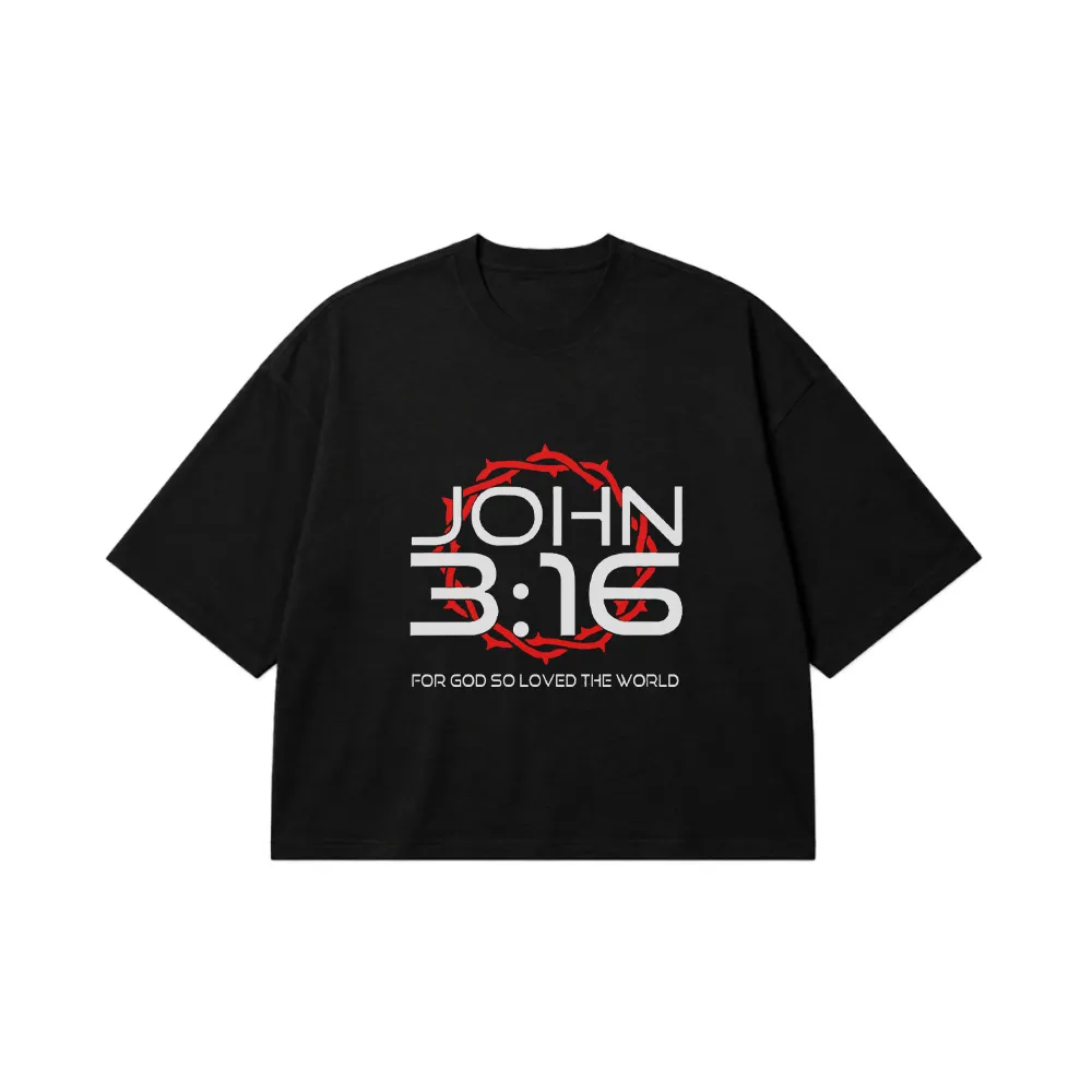 تیشرت باکسی نوشته John 3:16 و تاج خار کد 1026