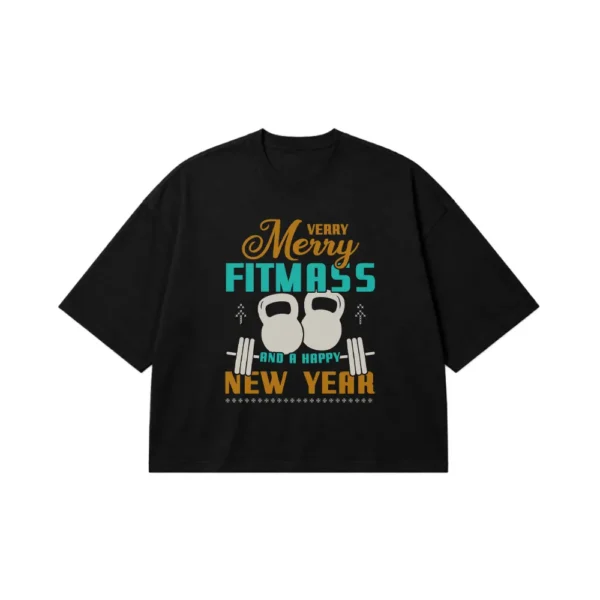 تیشرت باکسی فیتنس کریسمسی طرح Merry Fitmas کد 10273