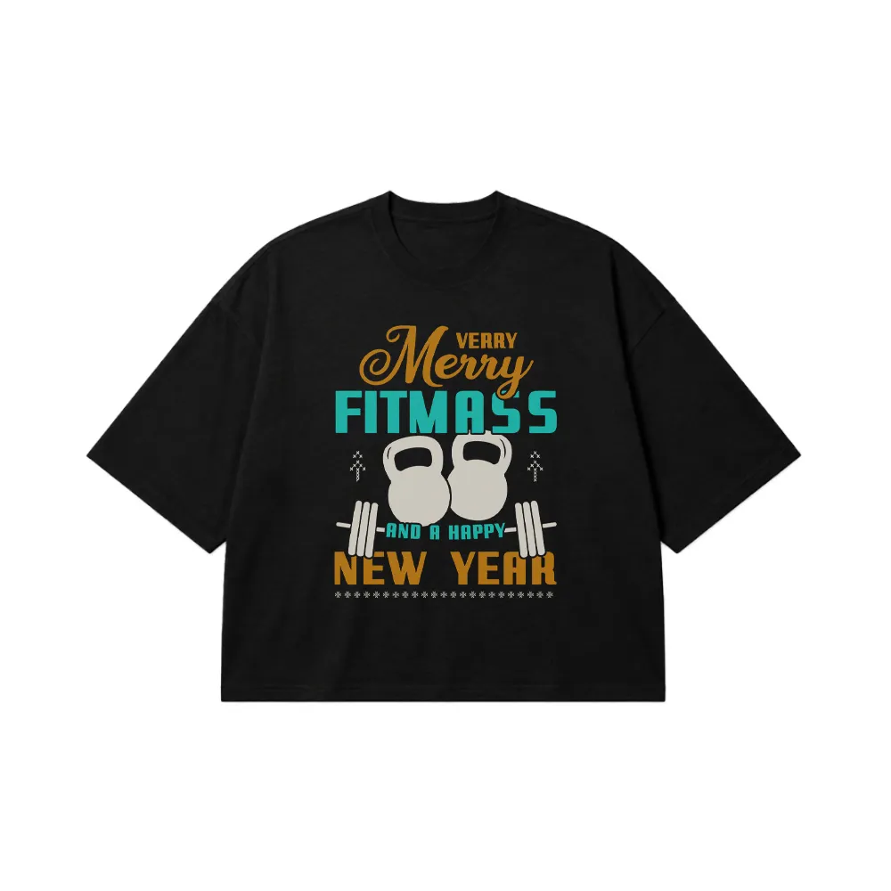 تیشرت باکسی فیتنس کریسمسی طرح Merry Fitmas کد 10273