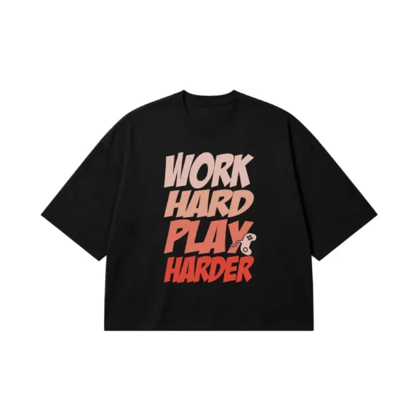 تیشرت باکسی گیمینگ طرح Work Hard Play Harder کد 10317
