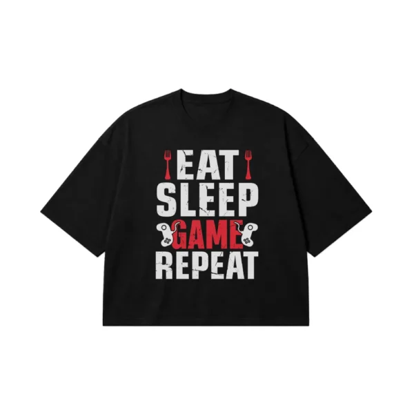 تیشرت باکسی گیمینگ طرح Eat Sleep Game Repeat کد 10322