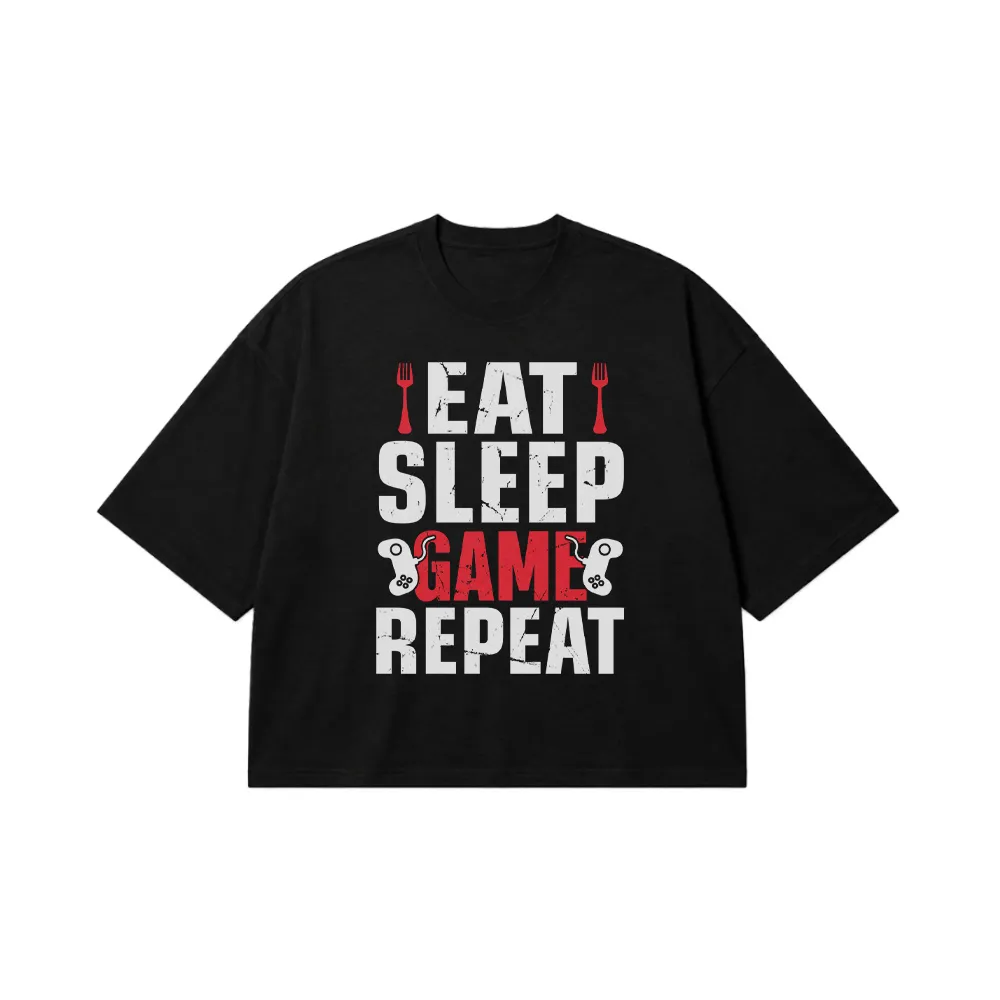 تیشرت باکسی گیمینگ طرح Eat Sleep Game Repeat کد 10322