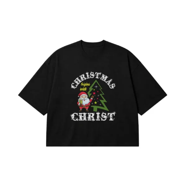 تیشرت باکسی کریسمس مذهبی طرح Christmas Begins With Christ کد 10340