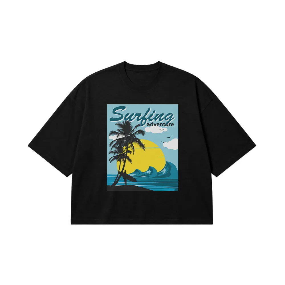 تیشرت باکسی موج سواری طرح ساحل کالیفرنیا رترو (Surfing) کد 10438