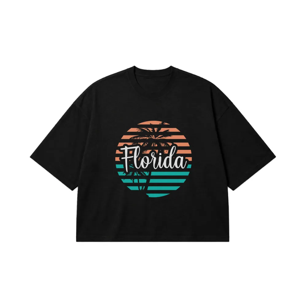 تیشرت باکسی فلوریدا طرح نخل و غروب رترو (Florida) کد 10488