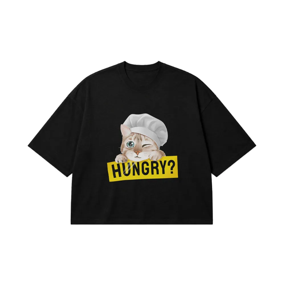 تیشرت باکسی گربه آشپز طرح Hungry کد 10498