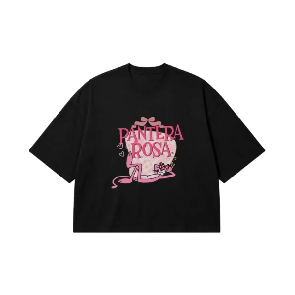 تیشرت باکسی پلنگ صورتی و نوشته Pantera Rosa کد 1055