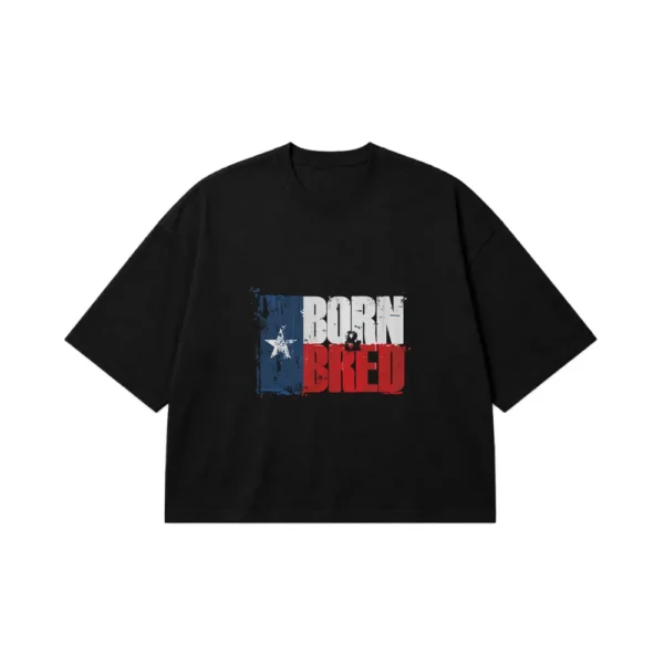 تیشرت باکسی ایالتی طرح پرچم تگزاس وینتیج با نوشته بزرگ Born & Bred دارک کد 10569