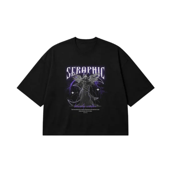 تیشرت باکسی فرشته تاریک بال‌دار و نوشته Seraphic کد 1069