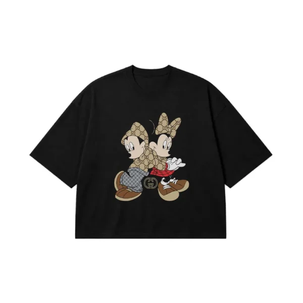 تیشرت باکسی میکی و مینی موس طرح لاکچری (Mickey & Minnie) کد 10755