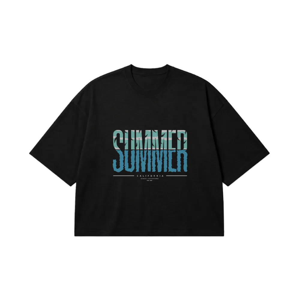تیشرت باکسی نوشته Summer با منظره ساحلی کد 1081