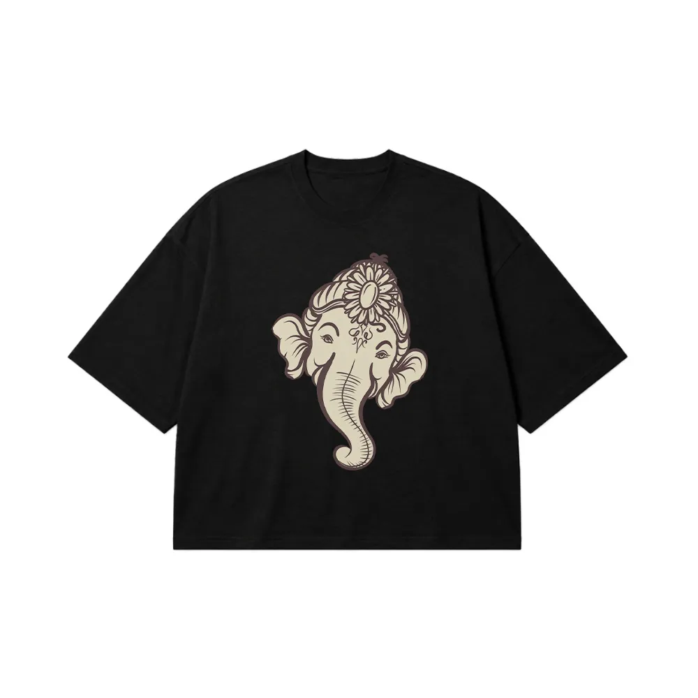 تیشرت باکسی مذهبی طرح سر خدای گانشا هندو (Ganesha) تصویرسازی خطی کرم کد 11006