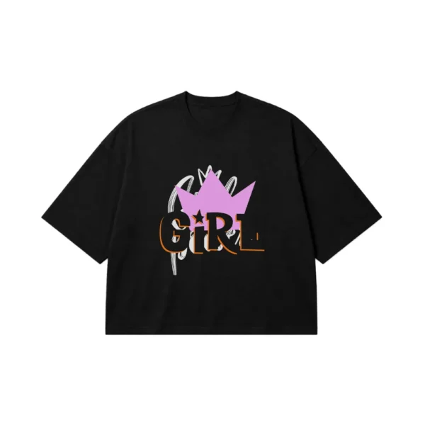 تیشرت باکسی طرح Girl با تاج کد 11029