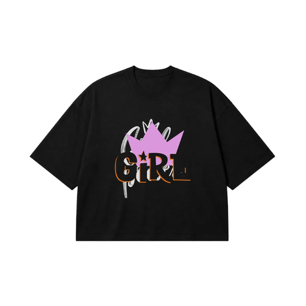 تیشرت باکسی طرح Girl با تاج کد 11029