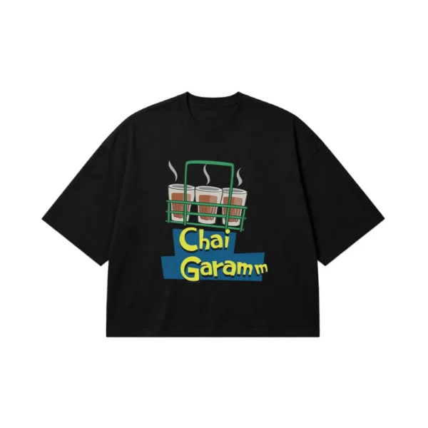 تیشرت باکسی چای طرح Chai Garamm کد 11071