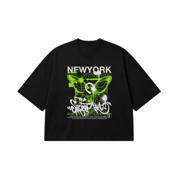تیشرت باکسی پروانه سبز و نوشته New York کد 1116