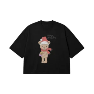 تیشرت باکسی خرس کریسمسی طرح Merry Christmas کد 11204