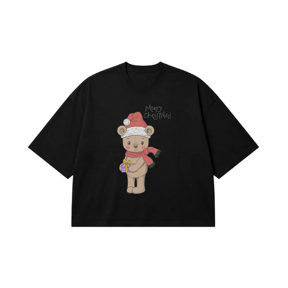 تیشرت باکسی خرس کریسمسی طرح Merry Christmas کد 11204