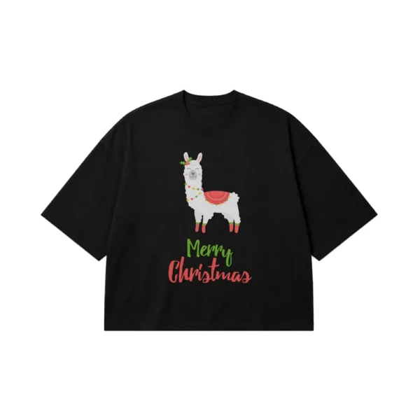 تیشرت باکسی لاما کریسمسی طرح Merry Christmas کد 11212