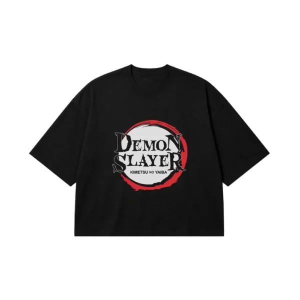 تیشرت باکسی انیمه دیمن اسلیر طرح لوگو (Demon Slayer) کد 1124