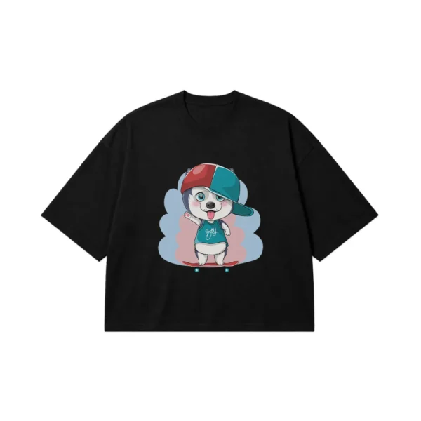 تیشرت باکسی کارتونی طرح سگ اسکیت باز (Cute Skater Dog) کد 11258