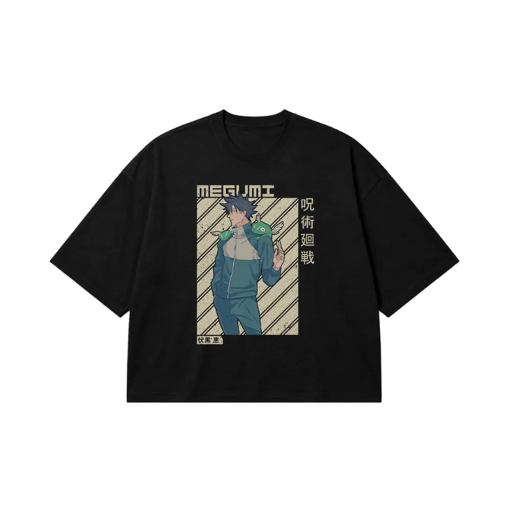 تیشرت باکسی انیمه جوجوتسو کایسن طرح مگومی و شیکیگامی (Megumi Fushiguro) کد 11490