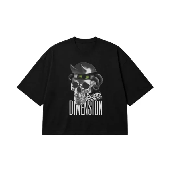 تیشرت باکسی جمجمه با کلاه کابویی و نوشته Dimension کد 1197
