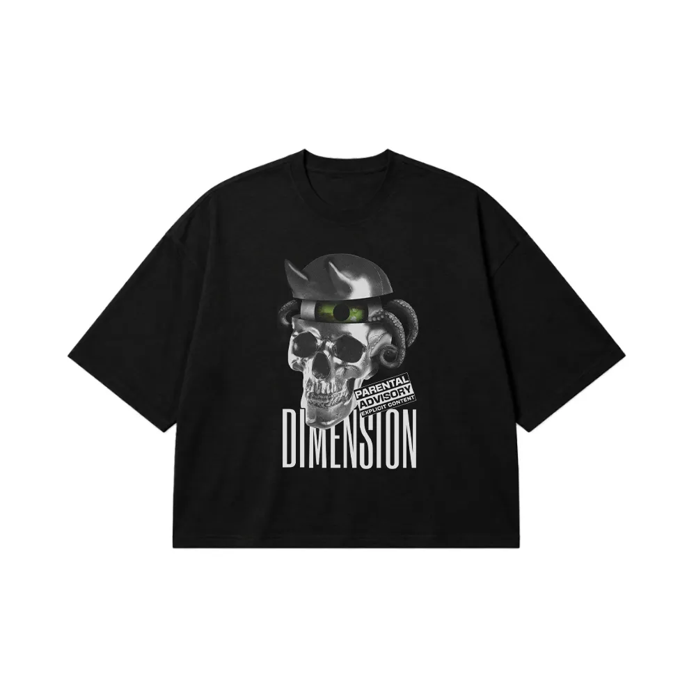 تیشرت باکسی جمجمه با کلاه کابویی و نوشته Dimension کد 1197