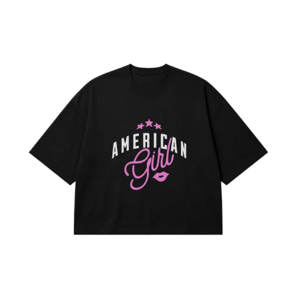 تیشرت باکسی دخترانه طرح American Girl کد 12381