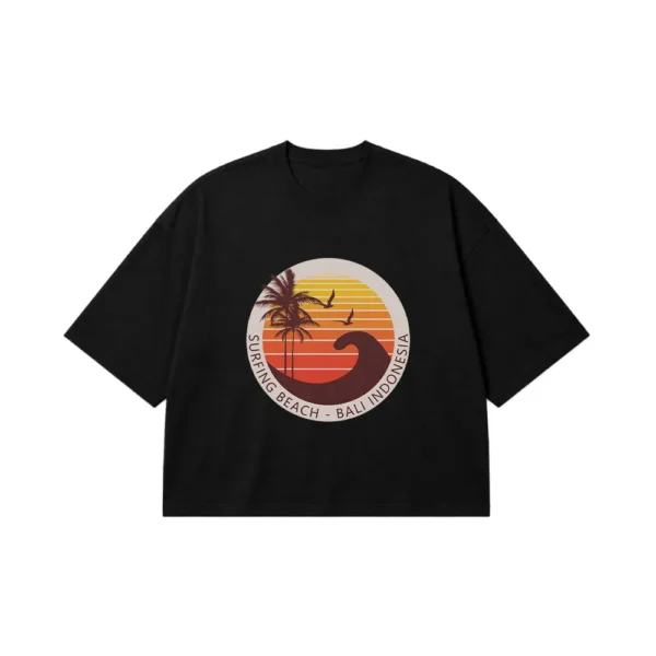 تیشرت باکسی ساحل بالی طرح Surfing Beach کد 1240
