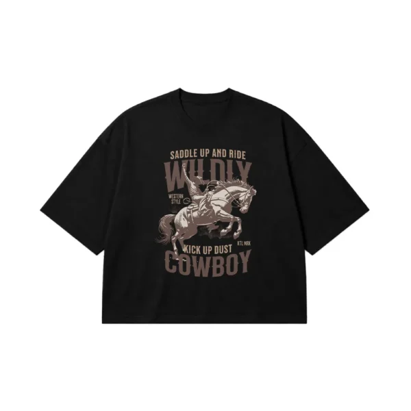 تیشرت باکسی وسترن طرح Wildly Cowboy (اسب) کد 12880