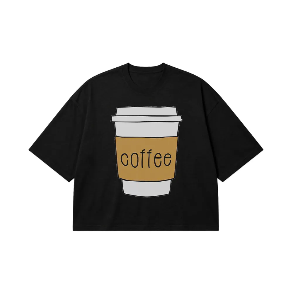 تیشرت باکسی قهوه طرح لیوان Coffee کد 13106