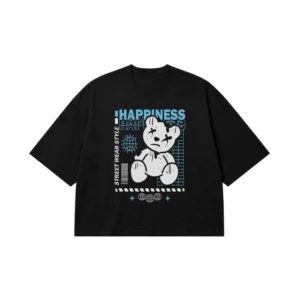 تیشرت باکسی خرس استریت‌ویر طرح Happiness کد 13323