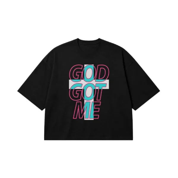تیشرت باکسی نوشته God Got Me صورتی و آبی کد 1344