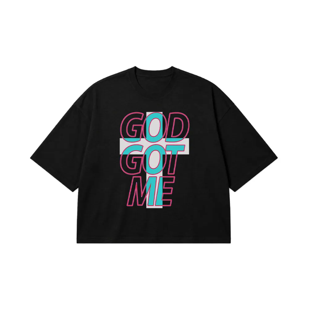 تیشرت باکسی نوشته God Got Me صورتی و آبی کد 1344