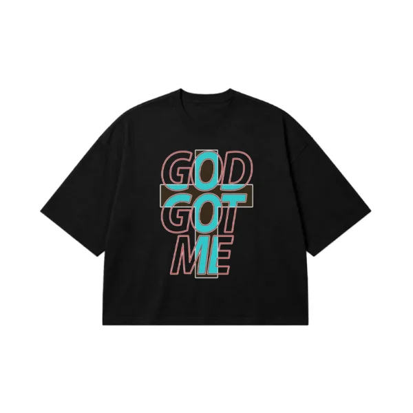 تیشرت باکسی نوشته God Got Me آبی و قهوه‌ای کد 1345