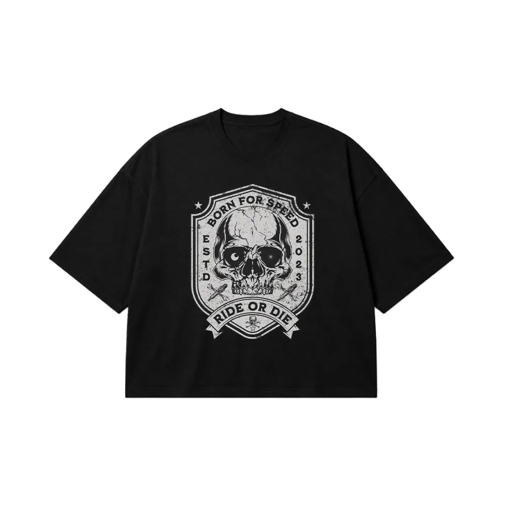 تیشرت باکسی جمجمه طرح Born for Speed Ride or Die کد 13640