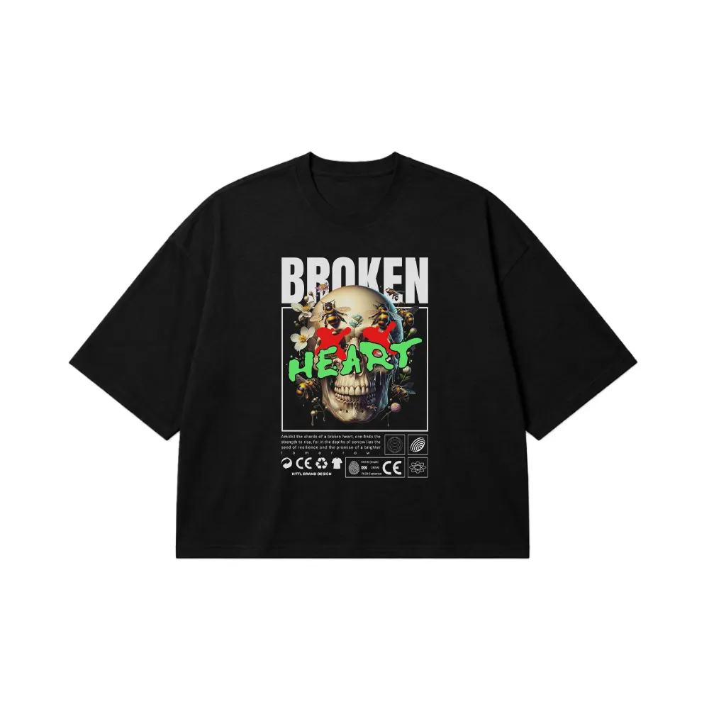 تیشرت باکسی جمجمه طرح Broken Heart کد 13752