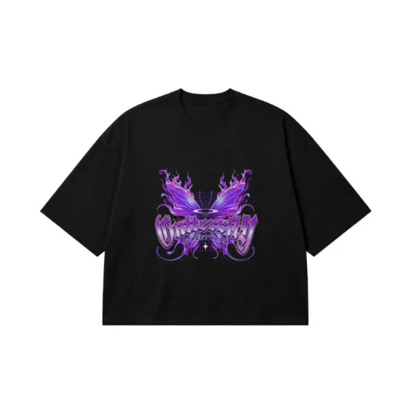 تیشرت باکسی پروانه بنفش طرح Streetwear کد 13830