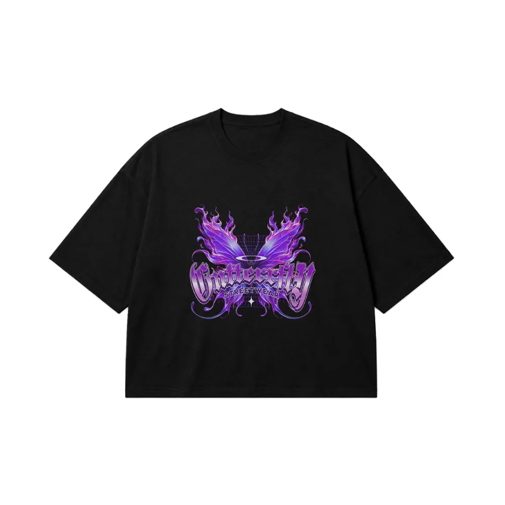 تیشرت باکسی پروانه بنفش طرح Streetwear کد 13830