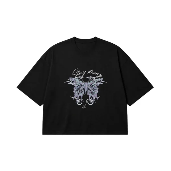 تیشرت باکسی انگیزشی طرح Stay Strong Butterfly کد 13860