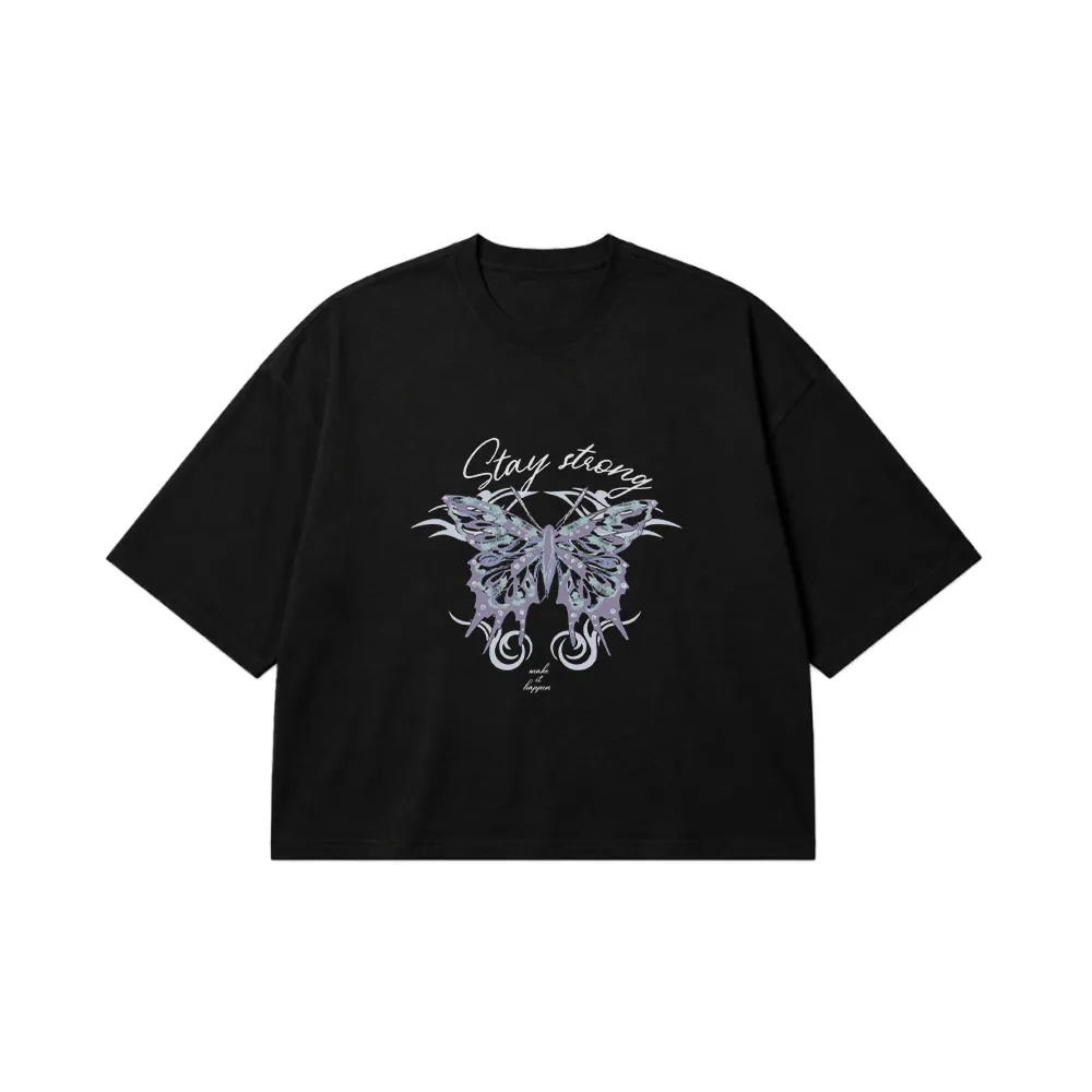 تیشرت باکسی انگیزشی طرح Stay Strong Butterfly کد 13860